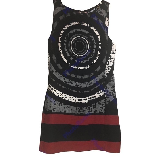 DESIGUAL Black Red White Sleeveless Dress Size 6 US 38 EU - Picture 3 of 10